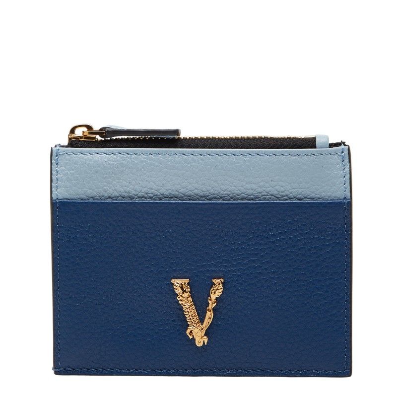 Versace Virtus Card Case Coin Case Blue Leather Ladies Versace