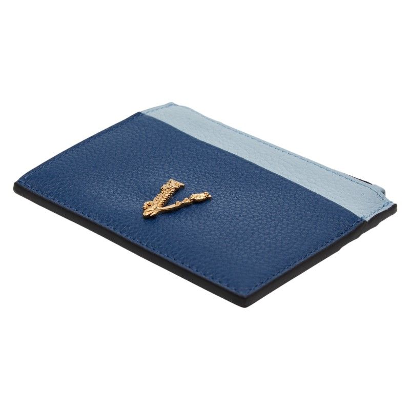 Versace Virtus Card Case Coin Case Blue Leather Ladies Versace