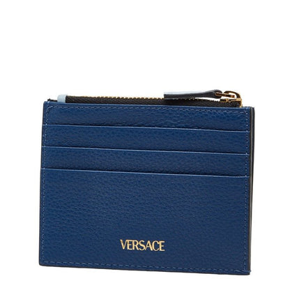 Versace Virtus Card Case Coin Case Blue Leather Ladies Versace