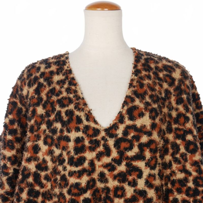 Balenciaga Animal Pattern Leopard Knit Sweater V-neck XS Brown JP57 2021 00668
