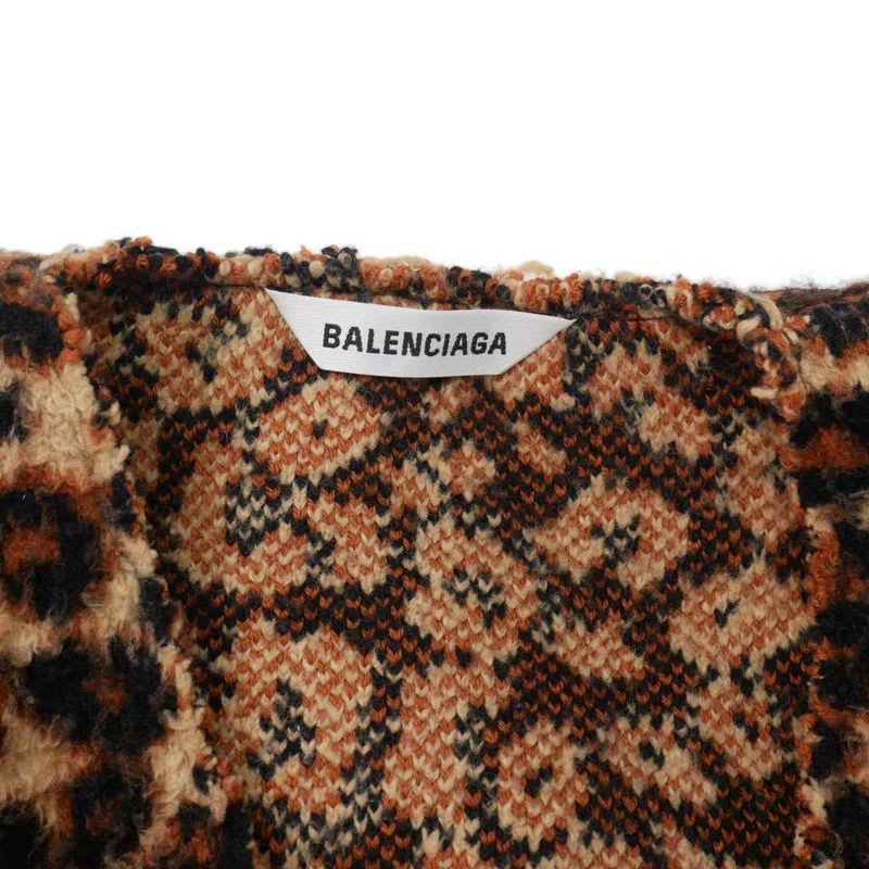 Balenciaga Animal Pattern Leopard Knit Sweater V-neck XS Brown JP57 2021 00668