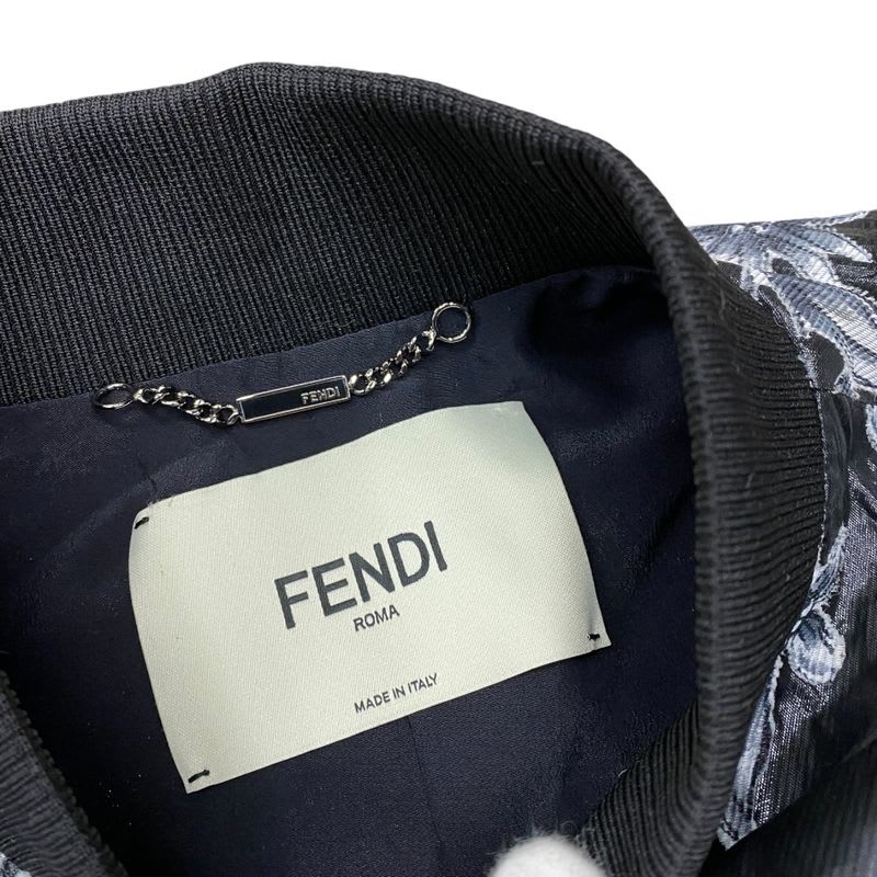 Fendi Floral Bomber Jacket Blouson Outerwear Gray Black Rayon Fj6864 A1 E4