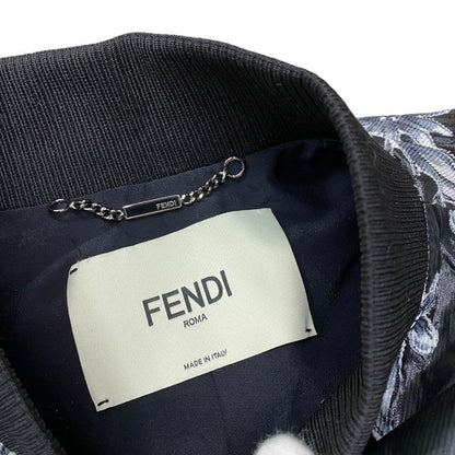 Fendi Floral Bomber Jacket Blouson Outerwear Gray Black Rayon Fj6864 A1 E4