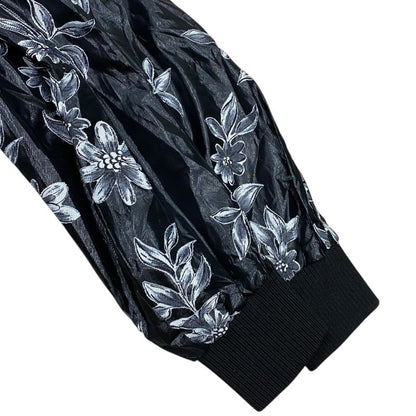 Fendi Floral Bomber Jacket Blouson Outerwear Gray Black Rayon Fj6864 A1 E4