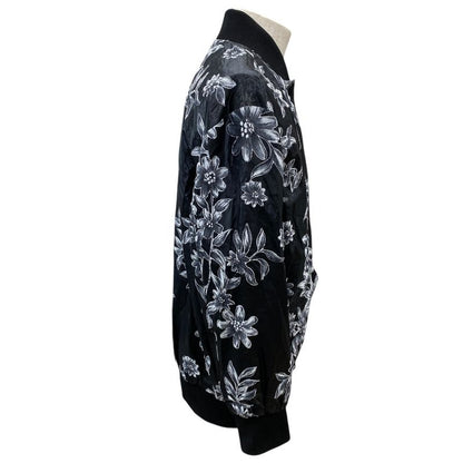 Fendi Floral Bomber Jacket Blouson Outerwear Gray Black Rayon Fj6864 A1 E4