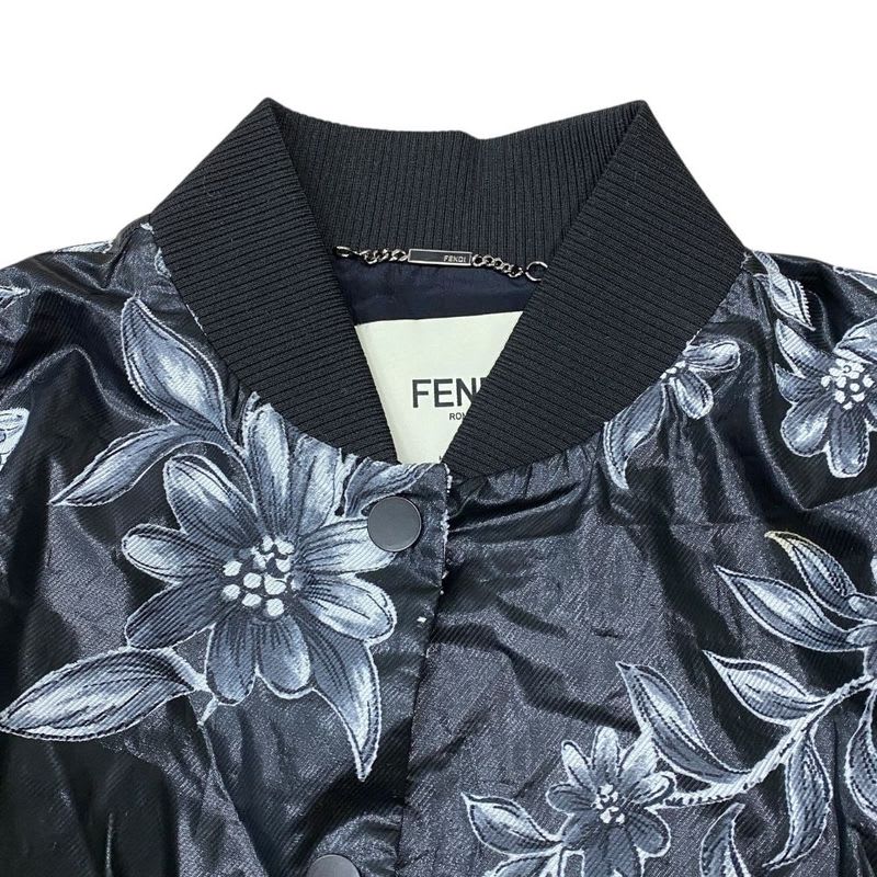 Fendi Floral Bomber Jacket Blouson Outerwear Gray Black Rayon Fj6864 A1 E4