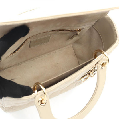 Dior Handbag LADY DIOR Cannage M05650nge Greige Leather Cannage 2way Tote