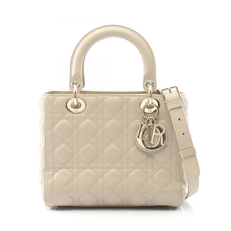 Dior Handbag LADY DIOR Cannage M05650nge Greige Leather Cannage 2way Tote