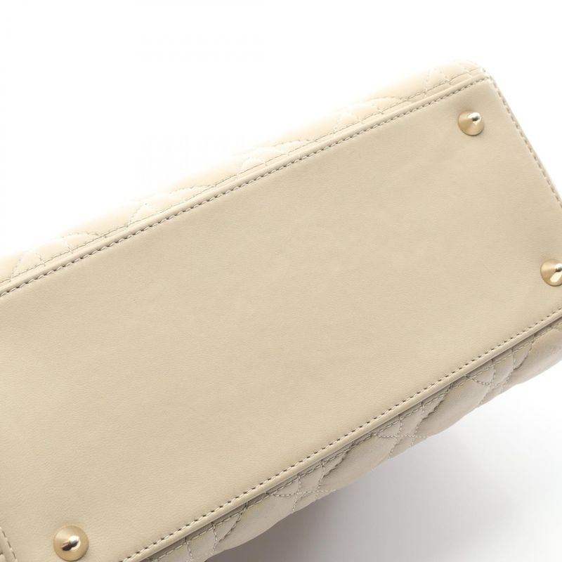 Dior Handbag LADY DIOR Cannage M05650nge Greige Leather Cannage 2way Tote