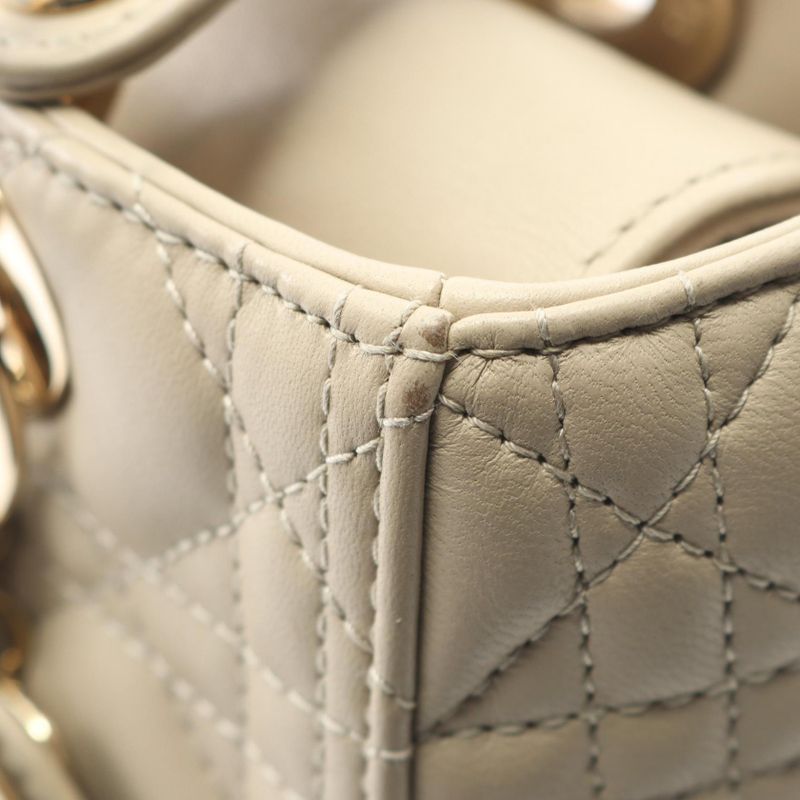 Dior Handbag LADY DIOR Cannage M05650nge Greige Leather Cannage 2way Tote