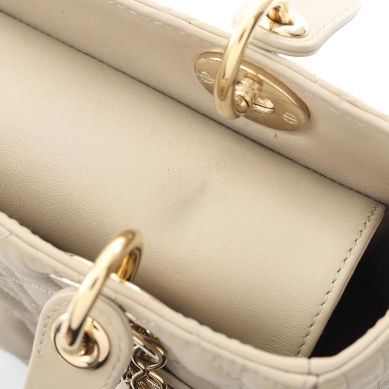 Dior Handbag LADY DIOR Cannage M05650nge Greige Leather Cannage 2way Tote