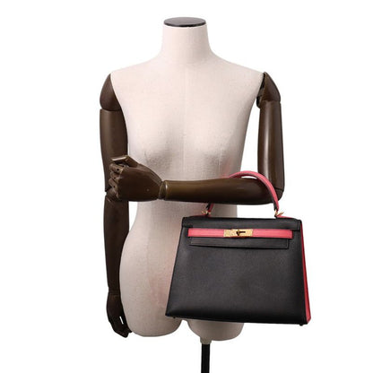 Hermes Handbag Kelly 28 Outer Sewing Black Rose Azalea Gold Epsom