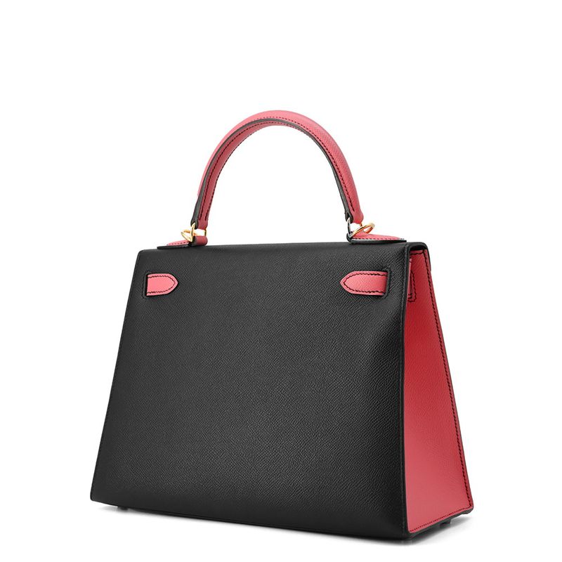 Hermes Handbag Kelly 28 Outer Sewing Black Rose Azalea Gold Epsom