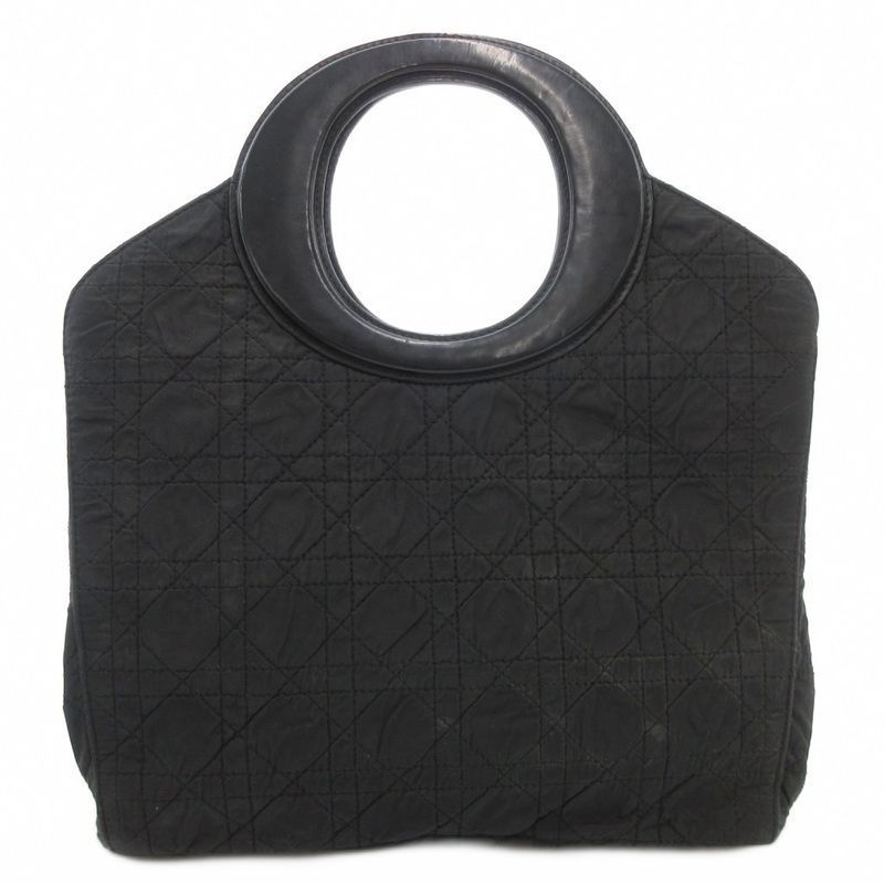 Christian Dior Vintage Cannage Quilted Handbag Nylon Leather Black AE • WY