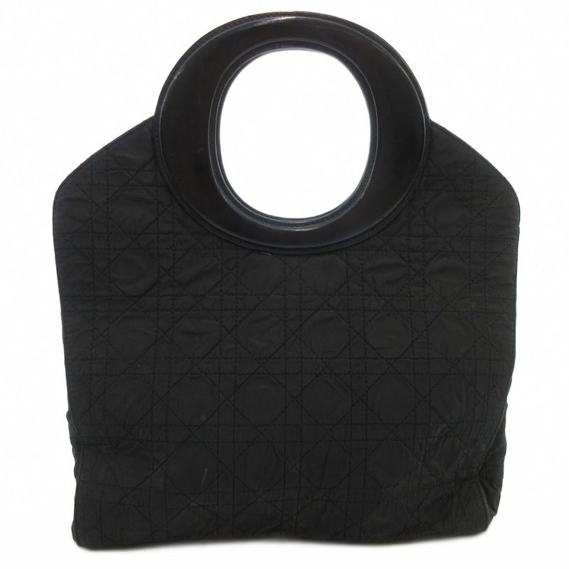 Christian Dior Vintage Cannage Quilted Handbag Nylon Leather Black AE • WY