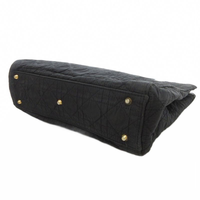 Christian Dior Vintage Cannage Quilted Handbag Nylon Leather Black AE • WY
