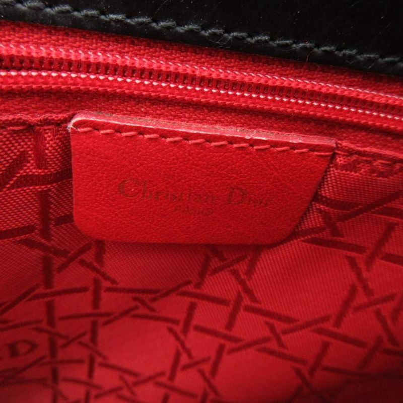 Christian Dior Vintage Cannage Quilted Handbag Nylon Leather Black AE • WY