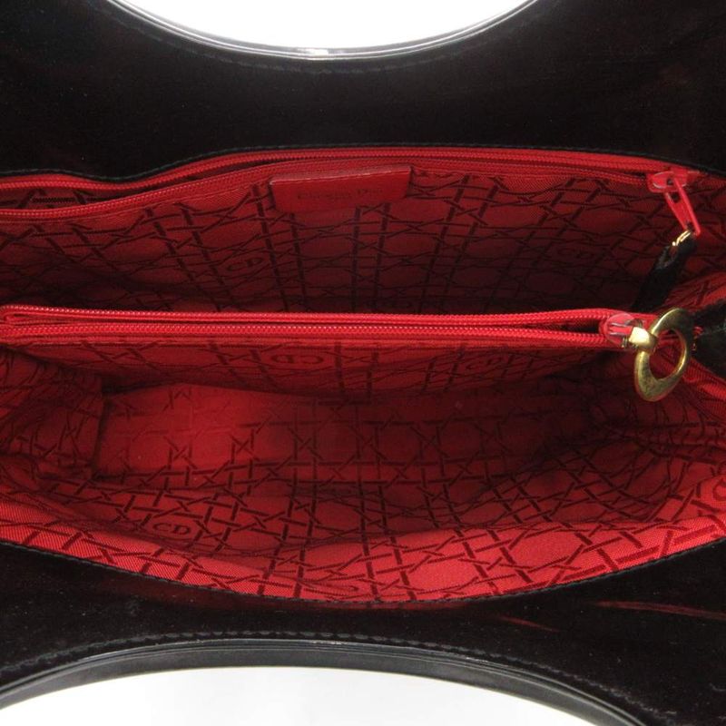 Christian Dior Vintage Cannage Quilted Handbag Nylon Leather Black AE • WY