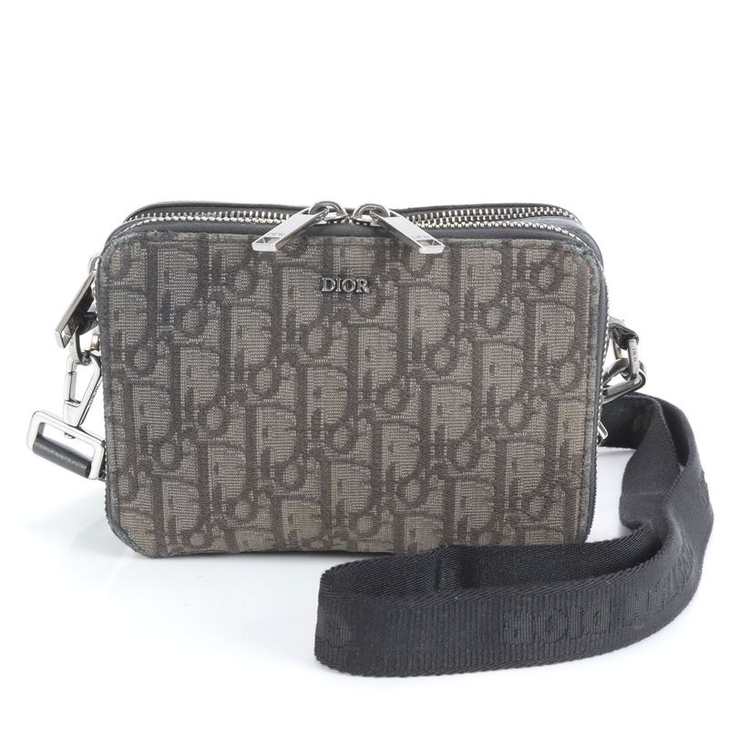 Dior Oblique Leather Shoulder Bag Crossbody Messenger Business Commuting Black