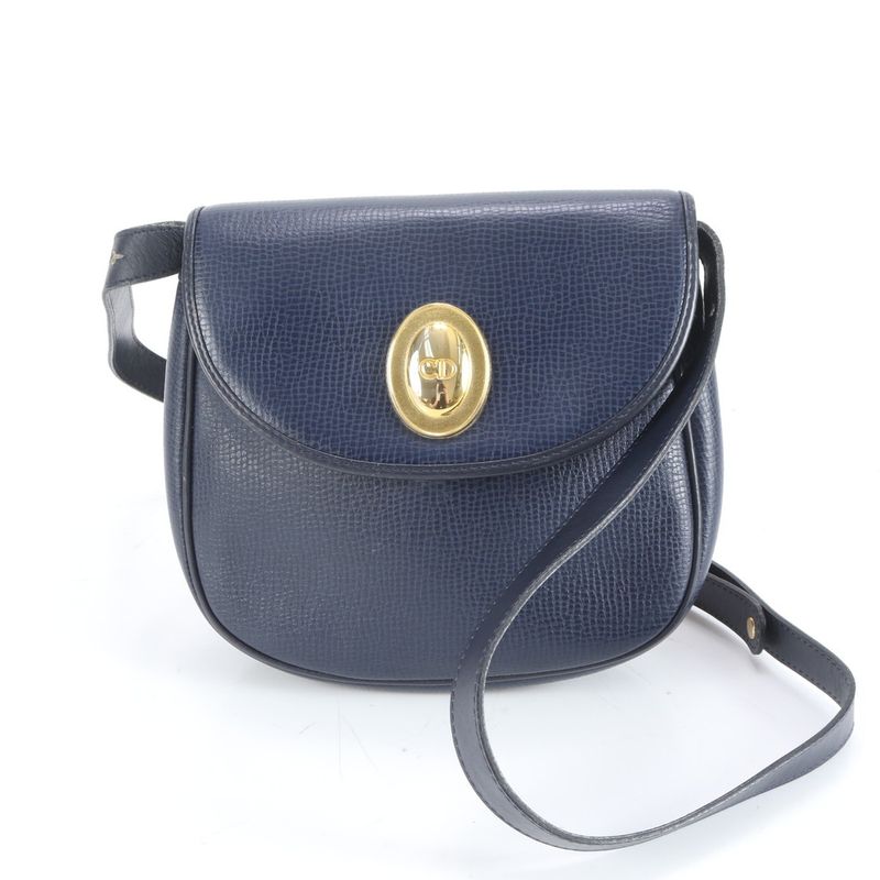 Vintage Christian Dior Leather 2WAY Shoulder Bag Crossbody Hand Navy Ladies RRM