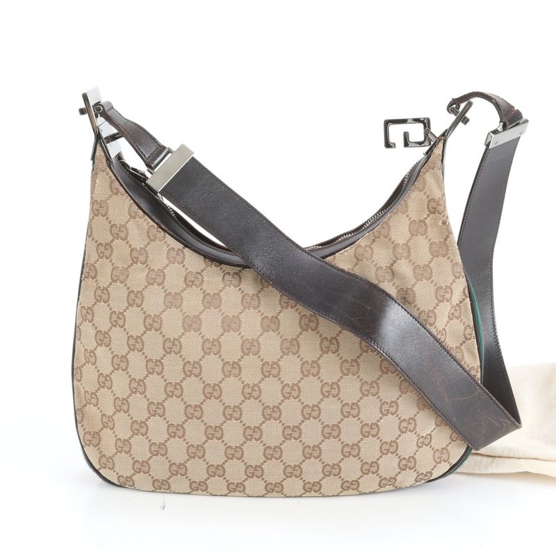 Gucci GG Canvas Sherry Line 001 3315 Leather Shoulder Bag Hand Brown Ladies EEM