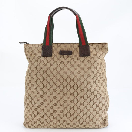 Gucci GG Canvas Sherry Line 131233 Leather Tote Bag Shoulder Brown A4 Men Women