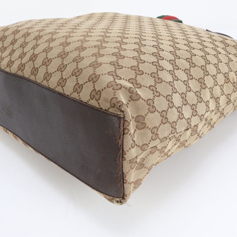 Gucci GG Canvas Sherry Line 131233 Leather Tote Bag Shoulder Brown A4 Men Women