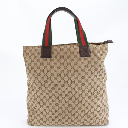 Gucci GG Canvas Sherry Line 131233 Leather Tote Bag Shoulder Brown A4 Men Women