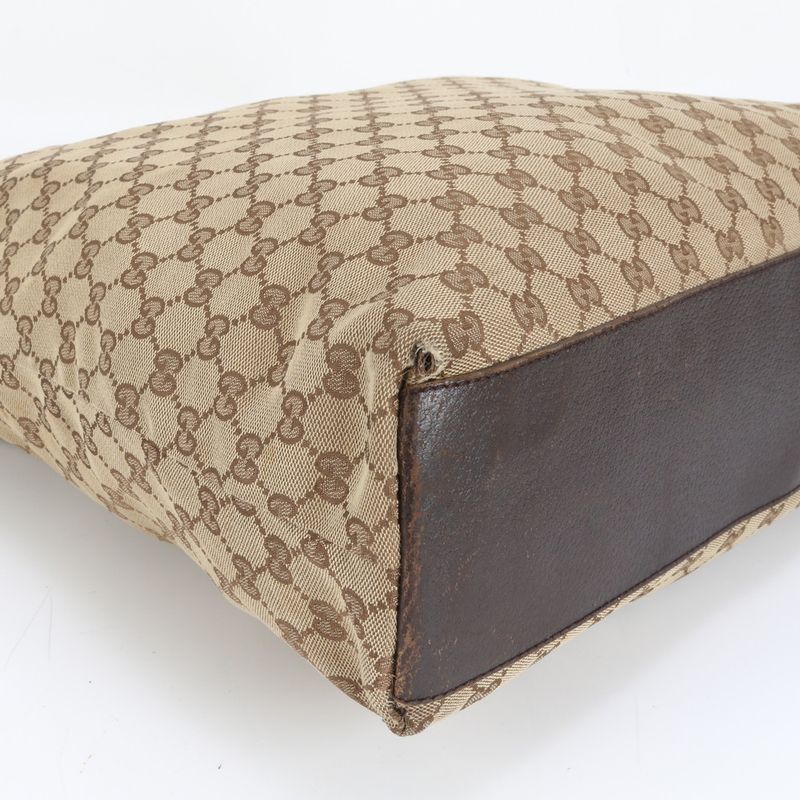 Gucci GG Canvas Sherry Line 131233 Leather Tote Bag Shoulder Brown A4 Men Women