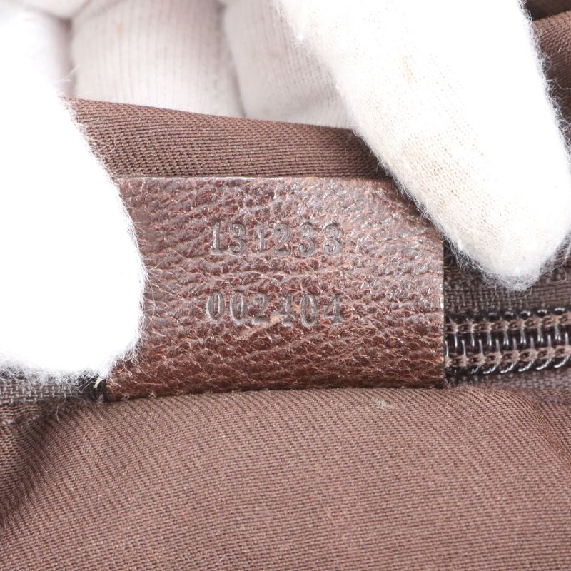 Gucci GG Canvas Sherry Line 131233 Leather Tote Bag Shoulder Brown A4 Men Women