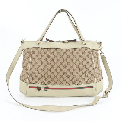 Gucci GG Canvas Sherry Mayfair Leather 2WAY Tote Bag Crossbody Shoulder 257349