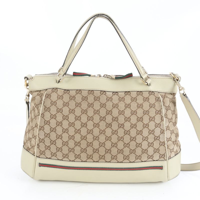 Gucci GG Canvas Sherry Mayfair Leather 2WAY Tote Bag Crossbody Shoulder 257349