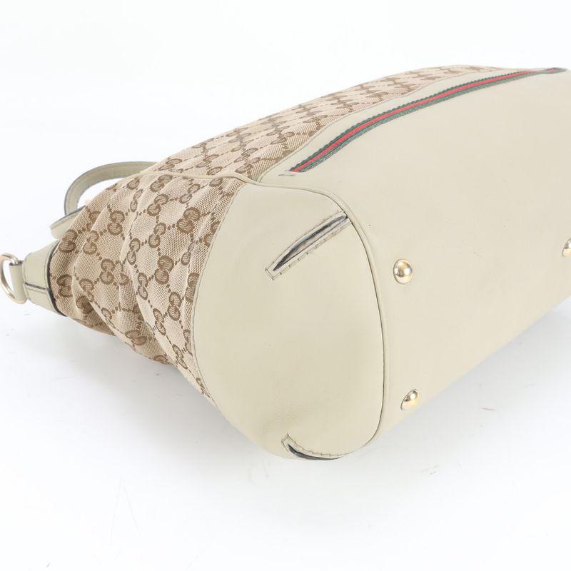 Gucci GG Canvas Sherry Line Mayfair Leather Tote Bag Hand 257349 A4 Beige
