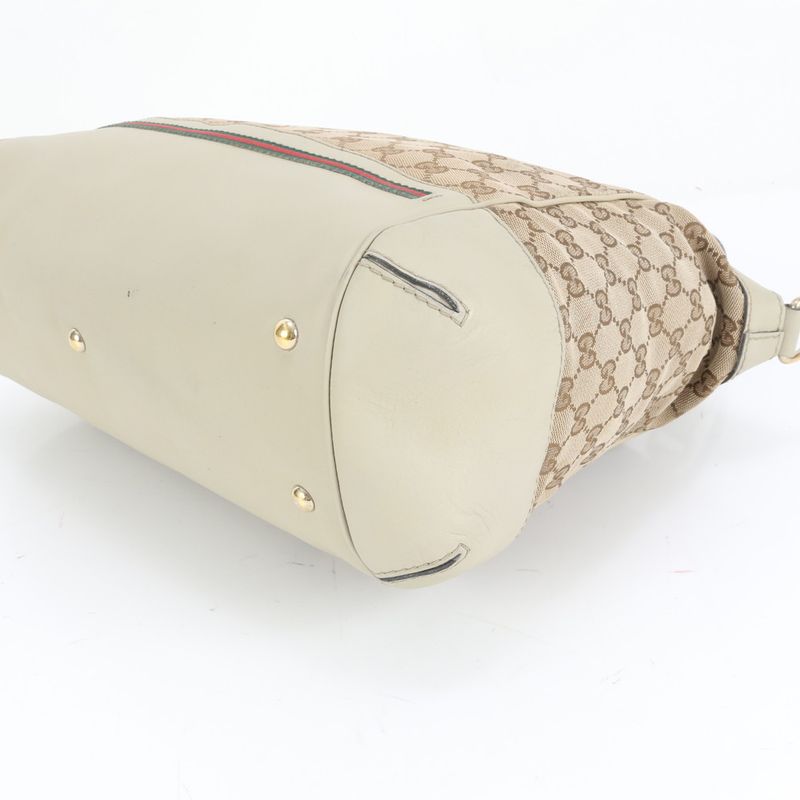 Gucci GG Canvas Sherry Line Mayfair Leather Tote Bag Hand 257349 A4 Beige