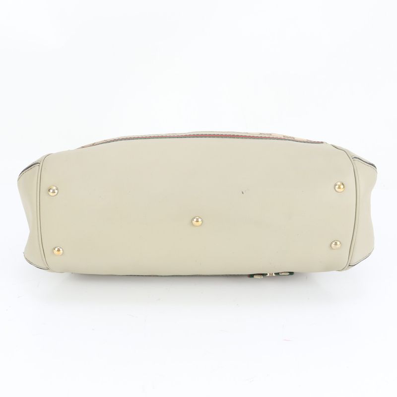 Gucci GG Canvas Sherry Line Mayfair Leather Tote Bag Hand 257349 A4 Beige