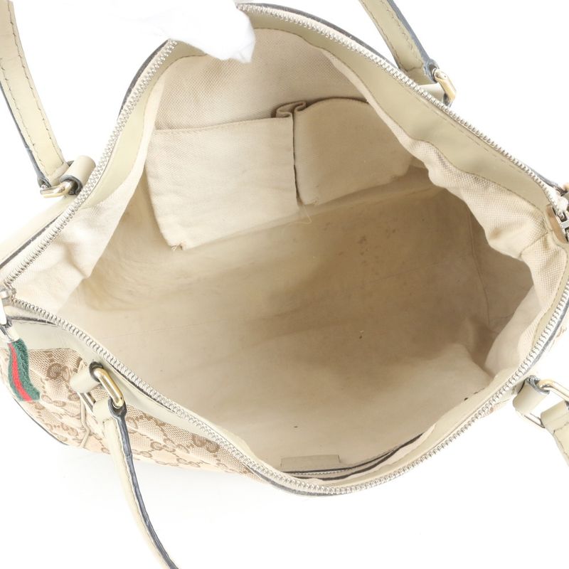 Gucci GG Canvas Sherry Line Mayfair Leather Tote Bag Hand 257349 A4 Beige