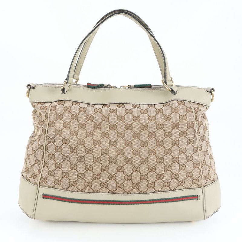 Gucci GG Canvas Sherry Line Mayfair Leather Tote Bag Hand 257349 A4 Beige