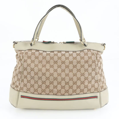Gucci GG Canvas Sherry Line Mayfair Leather Tote Bag Hand 257349 A4 Beige
