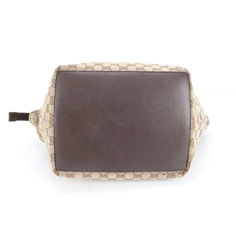 Gucci GG Canvas Sherry Line 131230 Leather Tote Bag Shoulder Hand Brown Women's