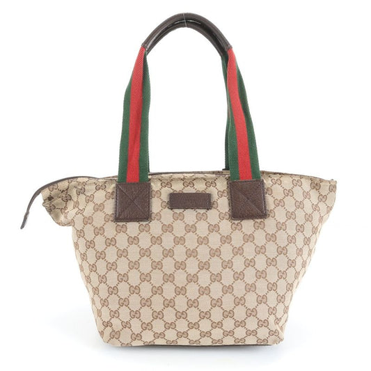 Gucci GG Canvas Sherry Line 131230 Leather Tote Bag Shoulder Hand Brown Women's