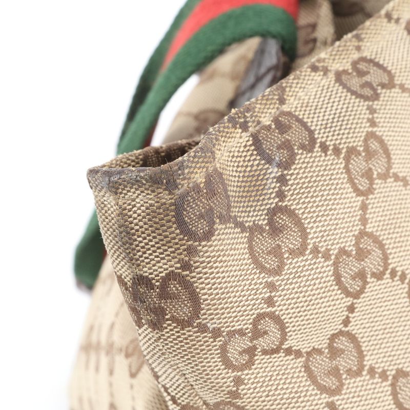 Gucci GG Canvas Sherry Line 131230 Leather Tote Bag Shoulder Hand Brown Women's