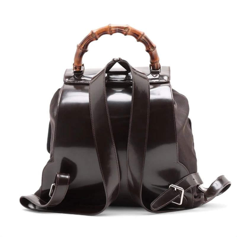 Gucci Bamboo Leather X Nylon Backpack Sac Rucksack Shoulder Bag Genuine Leather
