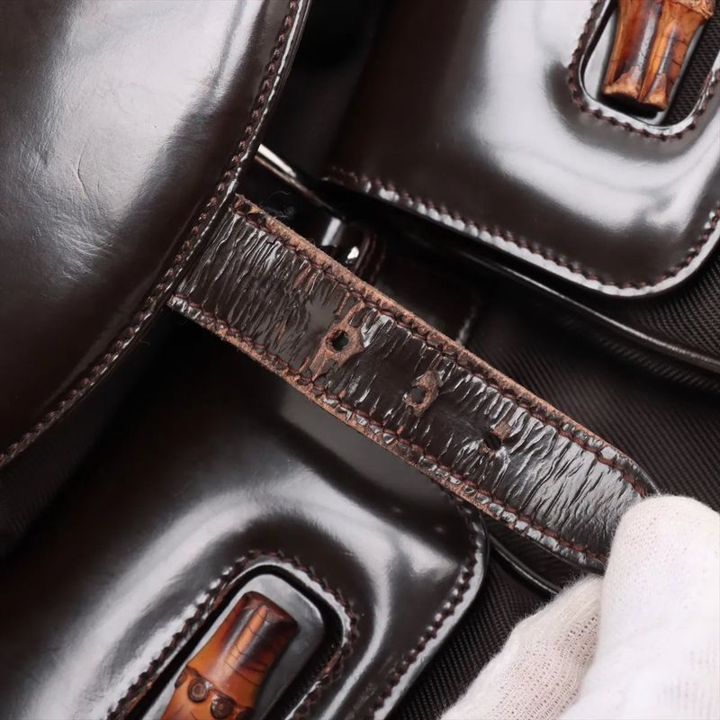 Gucci Bamboo Leather X Nylon Backpack Sac Rucksack Shoulder Bag Genuine Leather