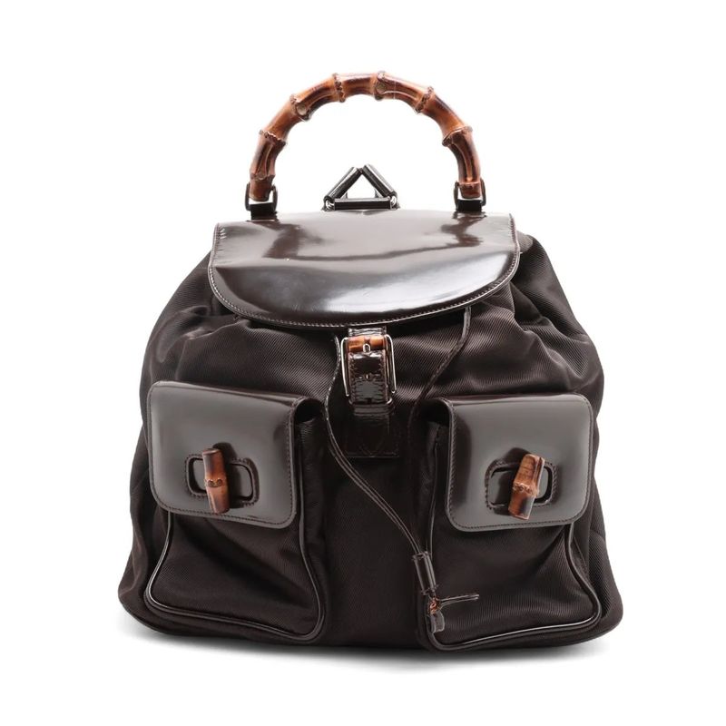 Gucci Bamboo Leather X Nylon Backpack Sac Rucksack Shoulder Bag Genuine Leather