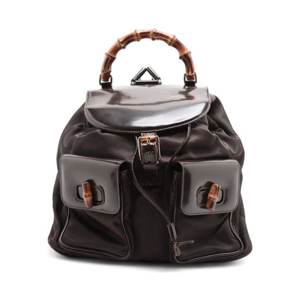 Gucci Bamboo Leather X Nylon Backpack Sac Rucksack Shoulder Bag Genuine Leather