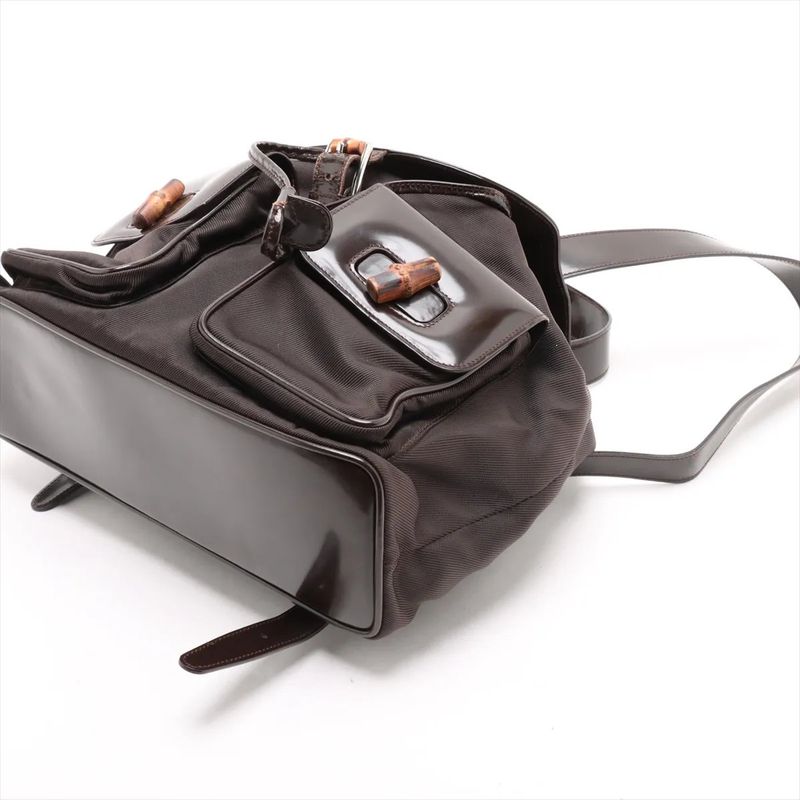 Gucci Bamboo Leather X Nylon Backpack Sac Rucksack Shoulder Bag Genuine Leather