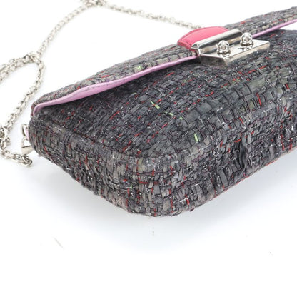 Christian Dior New Rock Tweed Leather Silver Chain Shoulder Bag Crossbody