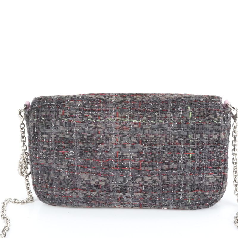 Christian Dior New Rock Tweed Leather Silver Chain Shoulder Bag Crossbody