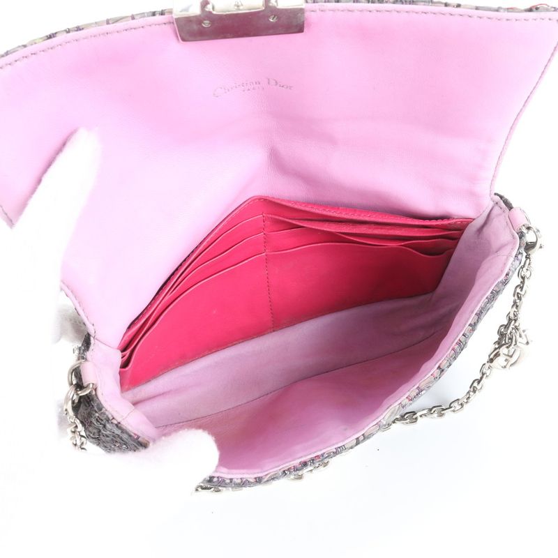 Christian Dior New Rock Tweed Leather Silver Chain Shoulder Bag Crossbody