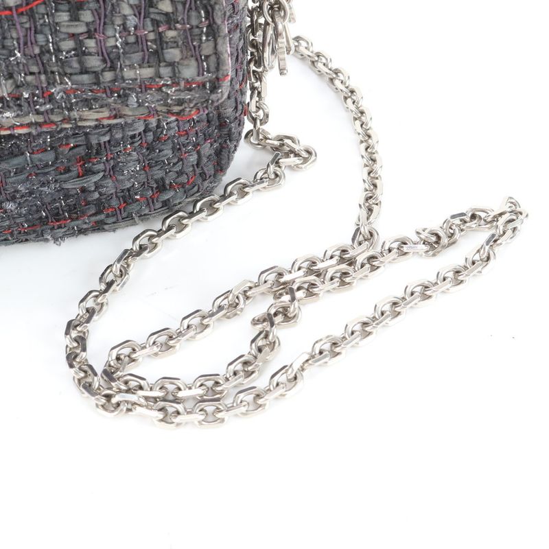 Christian Dior New Rock Tweed Leather Silver Chain Shoulder Bag Crossbody